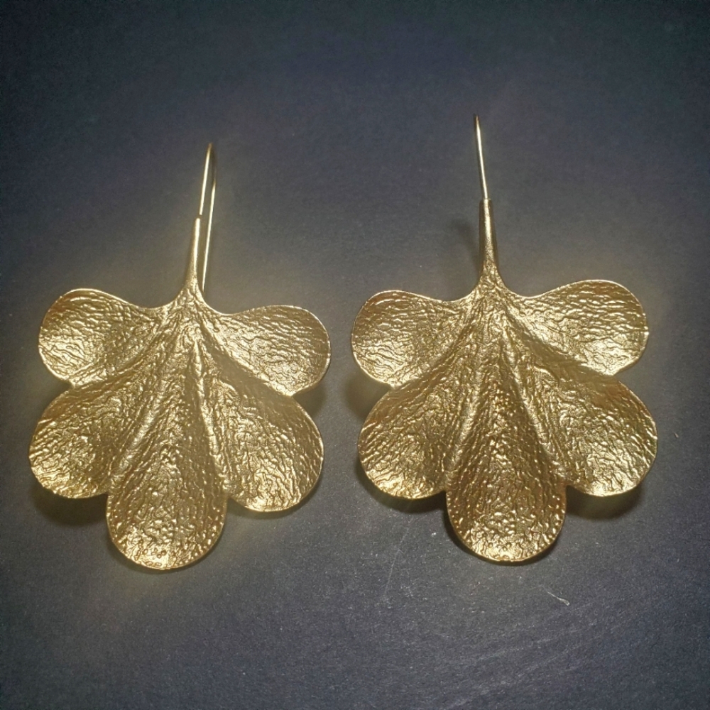 14K GOLD PLATED Gingko Leaf Shaped Dangle Earrings